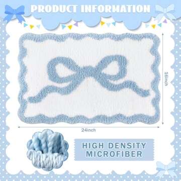 Tinideya Scalloped Bow Bathroom Mat Non Slip Coquette Bow Rug Cute Aesthetic Scallop Carpet Preppy R...