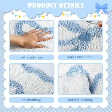 Tinideya Scalloped Bow Bathroom Mat Non Slip Coquette Bow Rug Cute Aesthetic Scallop Carpet Preppy Room Decor Microfiber Absorbent Bath Rug for Bathroom Bathtub Shower Bedroom(Blue,16" X 24")
