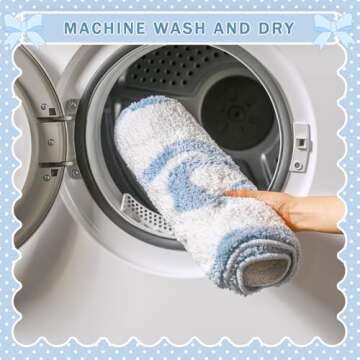 Tinideya Scalloped Bow Bathroom Mat Non Slip Coquette Bow Rug Cute Aesthetic Scallop Carpet Preppy Room Decor Microfiber Absorbent Bath Rug for Bathroom Bathtub Shower Bedroom(Blue,16" X 24")