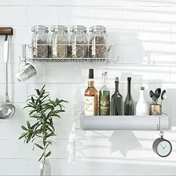 Roseyat Bathroom Adhesive Shower Caddy Basket Shelf with Hooks, No Drilling Removable Bathroom Shelf Organizer,Stainless Steel Rustproof Shower Rack for Shampoo Storage, Sponge Holder-Silver