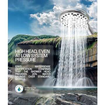 LOKBY High Pressure 6-Settings Shower Head with Handheld - 5'' Powerful Detachable Shower Head Set for low water pressure - 59'' Stainless Steel Hose - Tool-less 1-Min Installation - Chrome