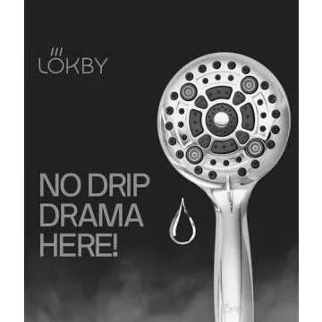 LOKBY High Pressure 6-Settings Shower Head with Handheld - 5'' Powerful Detachable Shower Head Set for low water pressure - 59'' Stainless Steel Hose - Tool-less 1-Min Installation - Chrome