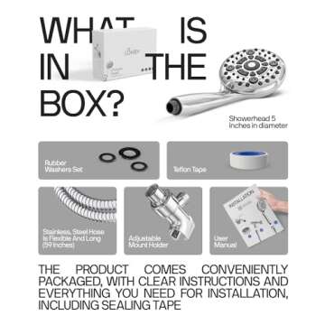 LOKBY High Pressure 6-Settings Shower Head with Handheld - 5'' Powerful Detachable Shower Head Set for low water pressure - 59'' Stainless Steel Hose - Tool-less 1-Min Installation - Chrome