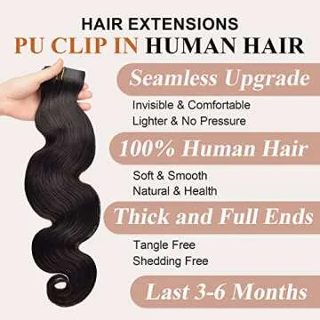 Body Wave Clip in Hair Extensions Real Human Hair Clip ins 100% Brazilian Virgin Hair PU Seamless Cl...