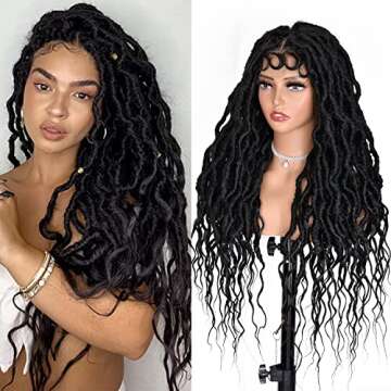 ANNISOUL Black Faux Locs Wigs for Black Women Curly Goddess Faux Locs Crochet Hair Full Lace Braid W...