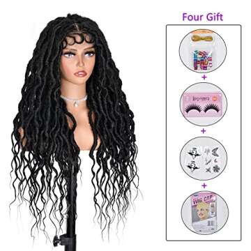 ANNISOUL Black Faux Locs Wigs for Black Women Curly Goddess Faux Locs Crochet Hair Full Lace Braid Wig with Baby Hair Braided Wig Goddess Dreadlock Wig