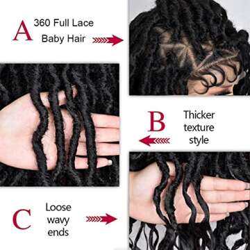 ANNISOUL Black Faux Locs Wigs for Black Women Curly Goddess Faux Locs Crochet Hair Full Lace Braid Wig with Baby Hair Braided Wig Goddess Dreadlock Wig