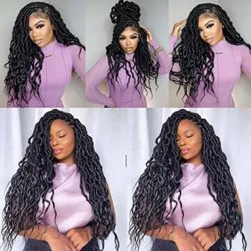 ANNISOUL Black Faux Locs Wigs for Black Women Curly Goddess Faux Locs Crochet Hair Full Lace Braid Wig with Baby Hair Braided Wig Goddess Dreadlock Wig