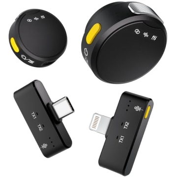 RIBIU Wireless Lavalier Microphone for iPhone/Android, Mini Microphone with Noise Cancellation, 16Hrs Battery Life, Lapel Bluetooth Mic, USB C Wireless Lapel Microphone for Video Recording