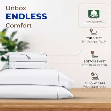 THREAD SPREAD 100% Egyptian Cotton Sheets Queen Size - 600 Thread Count Sheet Set Queen, 4 PC White Luxury Sheets Queen Size, Extra Soft, Cooling Sateen Weave Deep Pocket Sheet, Fits Mattress upto 18"