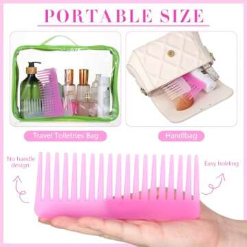 Large Hair Detangling Comb Wide Tooth Comb for Curly Hair Wet Dry Hair, No Handle Detangler Comb Styling Shampoo Comb(White, Rose Red)