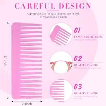 Large Hair Detangling Comb Wide Tooth Comb for Curly Hair Wet Dry Hair, No Handle Detangler Comb Styling Shampoo Comb(White, Rose Red)