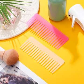 Large Hair Detangling Comb Wide Tooth Comb for Curly Hair Wet Dry Hair, No Handle Detangler Comb Styling Shampoo Comb(White, Rose Red)