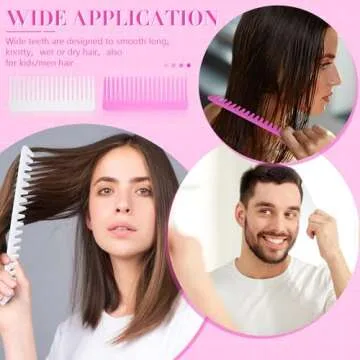 Large Hair Detangling Comb Wide Tooth Comb for Curly Hair Wet Dry Hair, No Handle Detangler Comb Styling Shampoo Comb(White, Rose Red)