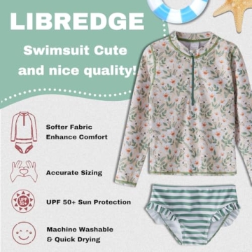 LIBREDGE Girls Swimsuit Rash Guard Sets 2-Piece Girls Bathing Suit UPF 50+ Sun Protection