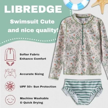 LIBREDGE Girls Swimsuit Rash Guard Sets 2-Piece Girls Bathing Suit UPF 50+ Sun Protection