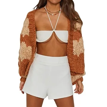 Women Y2K Crochet Cardigan Sweater Crop Long Sleeve