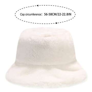 Winter Faux Fur Furry White Bucket Hat Fluffy Fuzzy Warm Hat Plush Fisherman Hat for Women Teens Girls