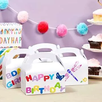 Best Paper Greetings 24 Pack White Treat Boxes with Handles for Kids Party Favours, Gable Boxes, 15....