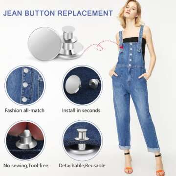 Ceryvop 12 Sets Adjustable Buttons for Loose Jeans Pants, Too Big Snap Tack Replacement