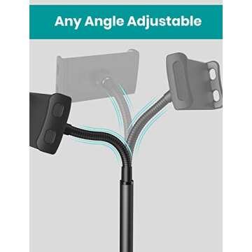 Tablet Stand Holder, Klearlook Metallic Multi-Angle Adjustable Stand Holder 360 Degree Swivel Rotation Flexible Arm for All Smartphones and Tablets Up to 12.9 Inches Black