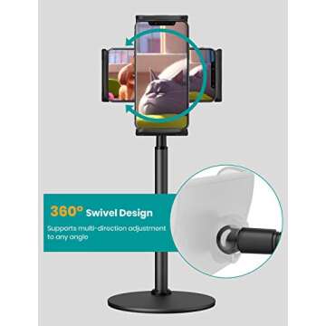Tablet Stand Holder, Klearlook Metallic Multi-Angle Adjustable Stand Holder 360 Degree Swivel Rotation Flexible Arm for All Smartphones and Tablets Up to 12.9 Inches Black