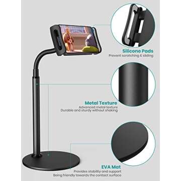 Tablet Stand Holder, Klearlook Metallic Multi-Angle Adjustable Stand Holder 360 Degree Swivel Rotation Flexible Arm for All Smartphones and Tablets Up to 12.9 Inches Black