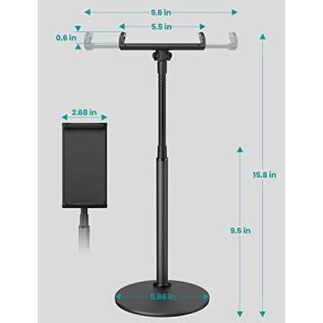 Tablet Stand Holder, Klearlook Metallic Multi-Angle Adjustable Stand Holder 360 Degree Swivel Rotation Flexible Arm for All Smartphones and Tablets Up to 12.9 Inches Black