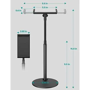 Tablet Stand Holder, Klearlook Metallic Multi-Angle Adjustable Stand Holder 360 Degree Swivel Rotation Flexible Arm for All Smartphones and Tablets Up to 12.9 Inches Black