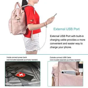 Keyron Laptop Backpack 15.6 Inch Wide Open Computer Backpack Laptop Bag College Rucksack Water Resistant Business Travel Backpack Multipurpose Casual Daypack with USB Charging Port for Women,Pink