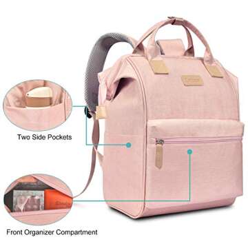 Keyron Laptop Backpack 15.6 Inch Wide Open Computer Backpack Laptop Bag College Rucksack Water Resistant Business Travel Backpack Multipurpose Casual Daypack with USB Charging Port for Women,Pink