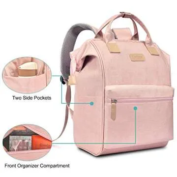 Keyron Laptop Backpack 15.6 Inch Wide Open Computer Backpack Laptop Bag College Rucksack Water Resistant Business Travel Backpack Multipurpose Casual Daypack with USB Charging Port for Women,Pink