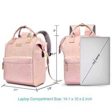 Keyron Laptop Backpack 15.6 Inch Wide Open Computer Backpack Laptop Bag College Rucksack Water Resistant Business Travel Backpack Multipurpose Casual Daypack with USB Charging Port for Women,Pink