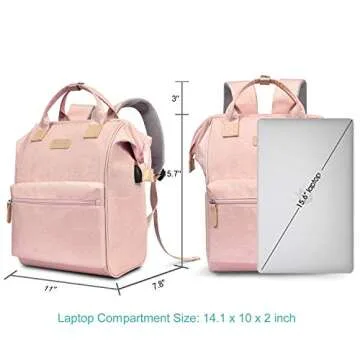 Keyron Laptop Backpack 15.6 Inch Wide Open Computer Backpack Laptop Bag College Rucksack Water Resistant Business Travel Backpack Multipurpose Casual Daypack with USB Charging Port for Women,Pink