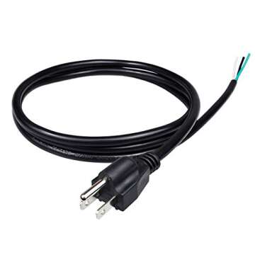 Pinfox 6ft 16 Gauge 3 Prong Heavy Duty Replacement Power Supply Cord Cable 110V 115V 120V Pigtail fo...