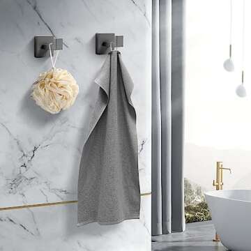Fenas Towel Hooks Robe Hook Coat Hook Stainless Steel Heavy Duty Bathrooms Square Hooks Wall Mounted for Bathroom Kitchen Bedroom 2 Pack Grey