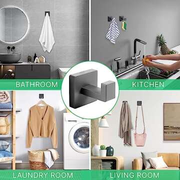 Fenas Towel Hooks Robe Hook Coat Hook Stainless Steel Heavy Duty Bathrooms Square Hooks Wall Mounted for Bathroom Kitchen Bedroom 2 Pack Grey