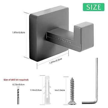 Fenas Towel Hooks Robe Hook Coat Hook Stainless Steel Heavy Duty Bathrooms Square Hooks Wall Mounted for Bathroom Kitchen Bedroom 2 Pack Grey