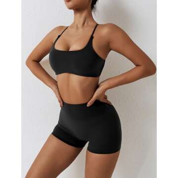 ABOCIW 2 Piece Outfits for Women Workout Sets Criss Cross Back Strappy Sports Bra Scrunch Butt liftings High Waist Booty Shorts Yoga Gym Sets Bra + Shorts Black Small