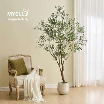 MYELLU 7FT Olive Tree Artificial Plant Decor - Tall Fake Tree for Home Decor Faux Plant Indoor 2000 Leaves Artificial Olive Tree for Living Room Bedroom Office Live Streams Decorative Modern Greenery