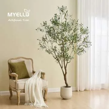 MYELLU 7FT Olive Tree Artificial Plant Decor - Tall Fake Tree for Home Decor Faux Plant Indoor 2000 Leaves Artificial Olive Tree for Living Room Bedroom Office Live Streams Decorative Modern Greenery