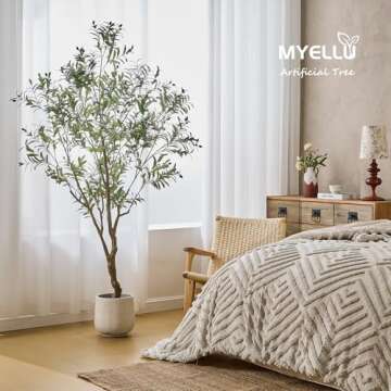 MYELLU 7FT Olive Tree Artificial Plant Decor - Tall Fake Tree for Home Decor Faux Plant Indoor 2000 Leaves Artificial Olive Tree for Living Room Bedroom Office Live Streams Decorative Modern Greenery