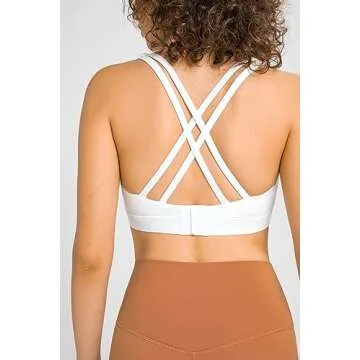 altiland Strappy Sports Bra for Women with Back Closure Padded Criss Cross Workout Yoga Top (White, X-Small)