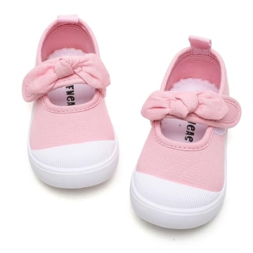 GENGASUN Toddler Girl's Canvas Sneakers Bowknot Mary Jane Flat Shoes Non-Slip for Kids School Unifor...