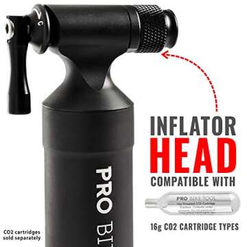 Pro Bike Tool Co2 Inflator with Storage Cartridge Can Quick, Easy & Safe - for Presta & Schrader - Bike Tyre Pump for Road & Mountain Bike - Co2 Cartridges Not Included