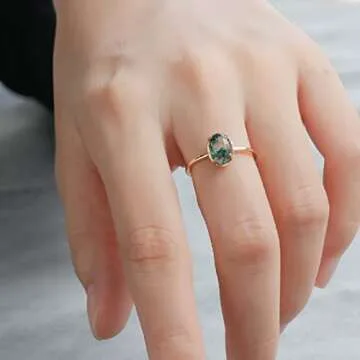 Elegant KIOYDISE Moss Agate Ring in Sterling Silver