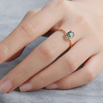 Elegant KIOYDISE Moss Agate Ring in Sterling Silver