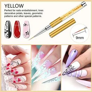Saviland 6pcs Nail Art Liner Brushes Set: Nail Gel Polish Painting Nail Art Design Brush Pen Set with Crushed Diamond Rhinestones Handle for Pulling Lines, Sizes 7/9/11/13/17/23 mm, Christmas Gifts