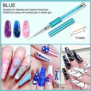 Saviland 6pcs Nail Art Liner Brushes Set: Nail Gel Polish Painting Nail Art Design Brush Pen Set with Crushed Diamond Rhinestones Handle for Pulling Lines, Sizes 7/9/11/13/17/23 mm, Christmas Gifts
