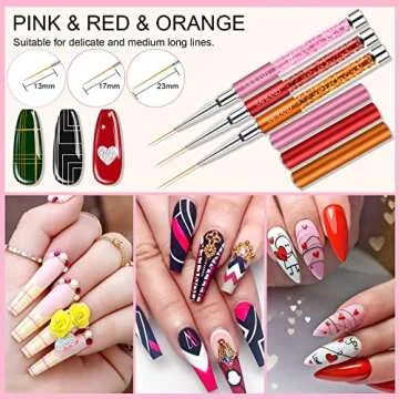 Saviland 6pcs Nail Art Liner Brushes Set: Nail Gel Polish Painting Nail Art Design Brush Pen Set with Crushed Diamond Rhinestones Handle for Pulling Lines, Sizes 7/9/11/13/17/23 mm, Christmas Gifts